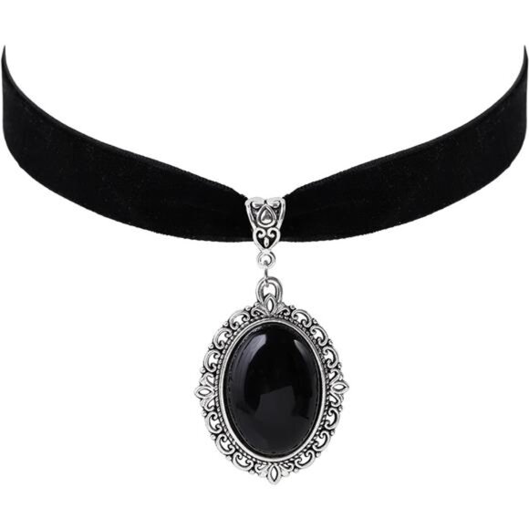 Gothic Black Velvet Victorian Choker Necklace | Vintage Gothic Jewelry - Picture 1 of 6